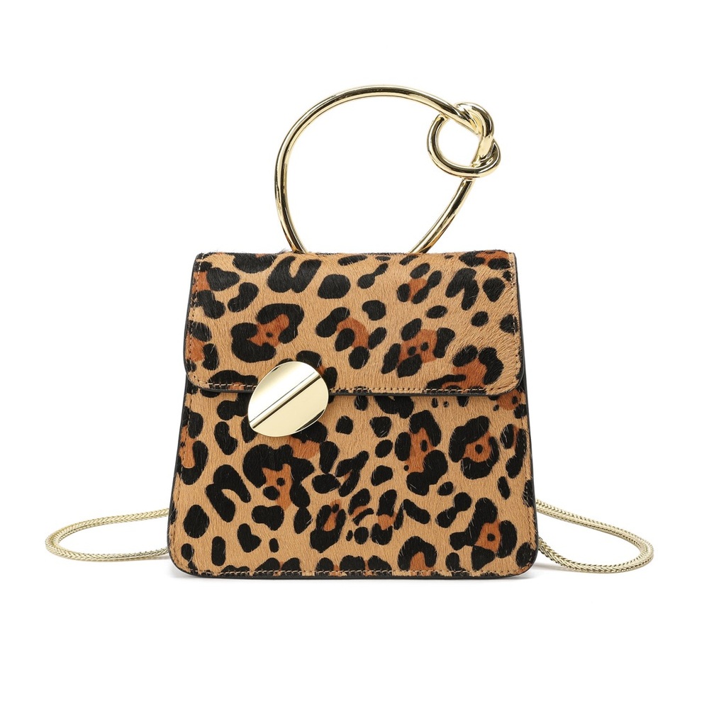 Tiffany & Fred Brown and Gold Mini Bag with Leopard Print